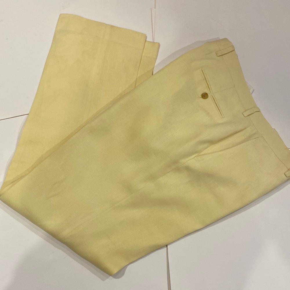 LAUREN RALPH LAUREN TRIM FIT 100% LINEN YELLOW SLACKS